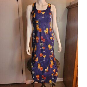 Hilo Hattie Vintage Hawaiian Novelty Cocktail Maxi Dress Sz 4 Y2K Martini Kitsch